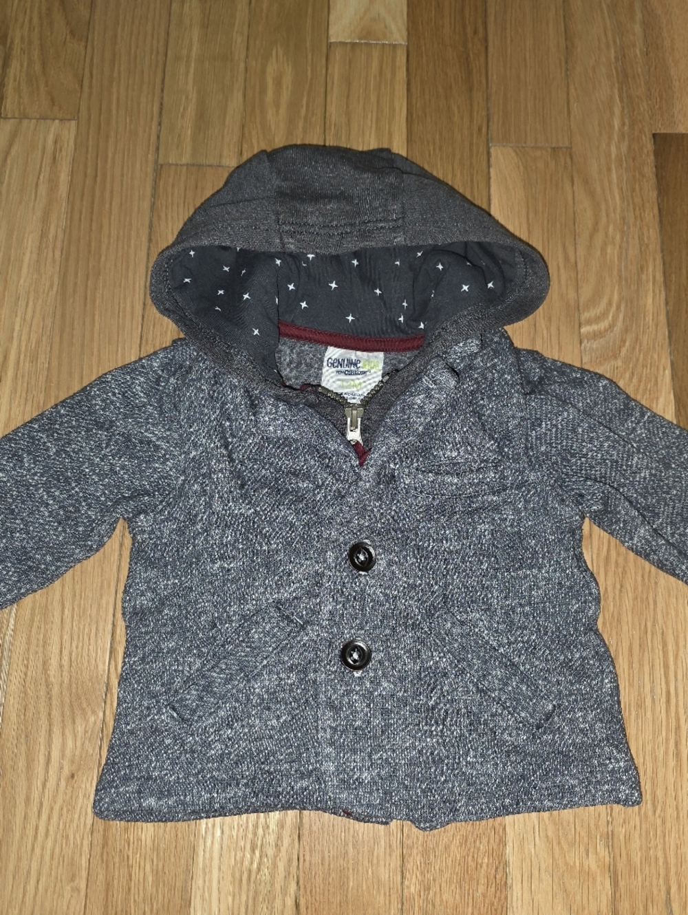 VINTAGE OshKosh B'gosh Infant 12Months Gray Hood Pea Coat Black Gray With Hood